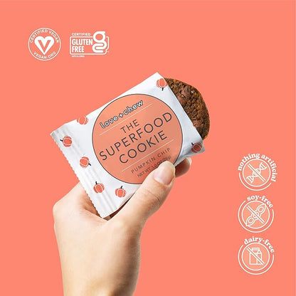 Love + Chew, Pumpkin Chip Minis - 18 Count - Tasty Gluten Free Cookies - Vegan - Healthy, Paleo, Non GMO Snacks - Individually Wrapped, Soft Baked Cookies - Made from High Protein Almonds