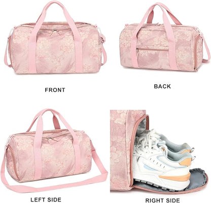 Duffle Bag for Gym Sports Women Girls Workout Travel Bag Weekender with Shoe Compartment and Wet Pocket
