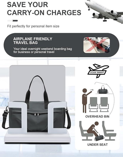 Gym Duffle Bag with Shoe Compartment for Women Men Sports Workout Carry on Weekend Overnight Bag, Grey
