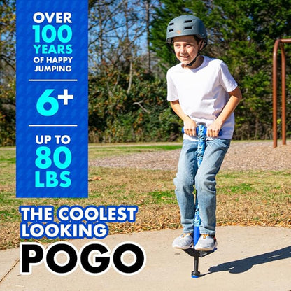 Flybar Pogo Stick for Kids, 40 to 80 Pounds, Perfect for Beginners, Easy Grip Foam Handles, Anti-Slip Foot Pegs, Outdoor Toys for Boys, Jumper Toys for Girls, Outside Toys for Kids (Jolt, Blue Camo)