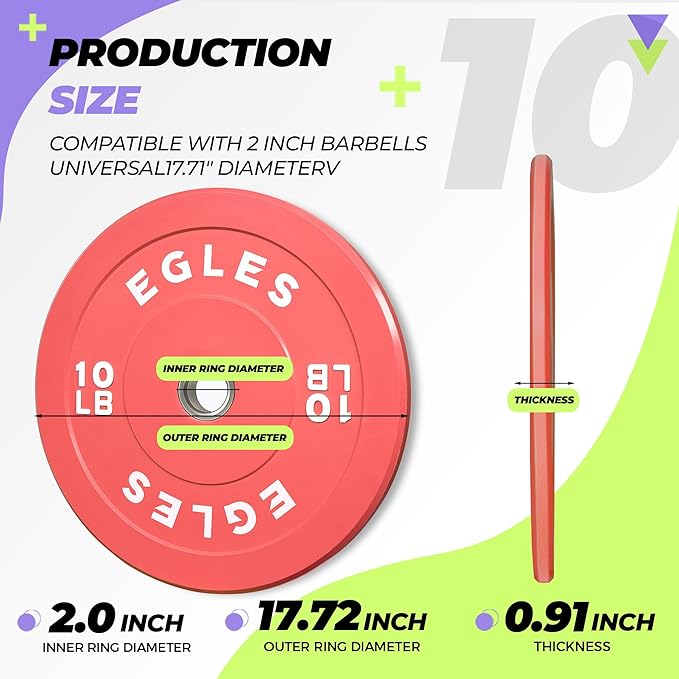 EGLES Vibrant Colorful Olympic Weight Plates, Rubber Barbell Plates, 2-inch Standard Virgin Rubber Bumper Plate 10 15 25 35 45LB for Home Gym Weightlifting, Strength Training, Fit Workouts