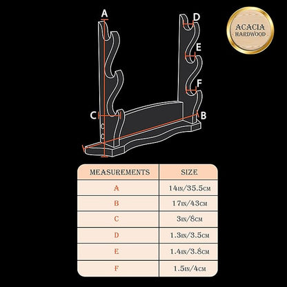 Mythrojan Medieval Sword Stand Solid Wood Horizontal Display Rack for Katana, Samurai, Gladiator, Crusader Swords Elegant Tabletop Holder, 3-Tier - Dark Brown