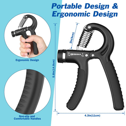 AIXPI Grip Strength Trainer, Hand Grip Exerciser Strengthener with Adjustable Resistance 11-132 Lbs