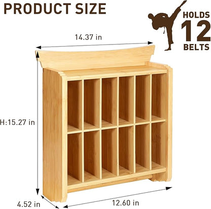 Tilhumt 12 Belts Karate Belt Display Rack with Trophy and Medal Display Rack, Taekwondo Belt Display Rack with Stickers, Martial Arts Belt Display for Kids and Adults