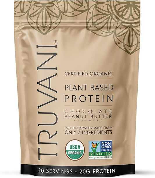 Truvani Vegan Pea Protein Powder | Chocolate Peanut Butter | 20g Organic Plant Based Protein | 20 Servings | Keto | Gluten & Dairy Free | Low Carb | No Added Sugar
