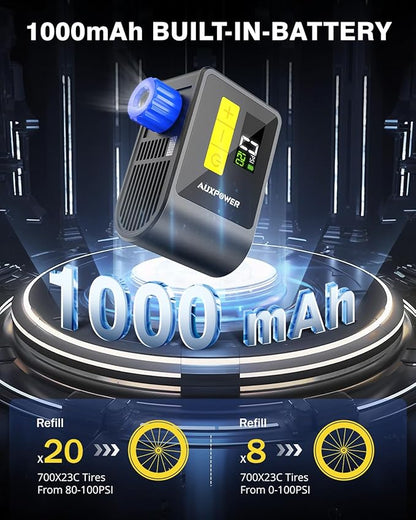 Auxpower BL03 Bicycle Pump with Pressure Gauge, 120PSI Electric Bike Pump with Presta and Schrader Valve, Auto Stop, Outdoor Camping Cycling Pump for Road, Mountain, E-Bike and Sports Balls