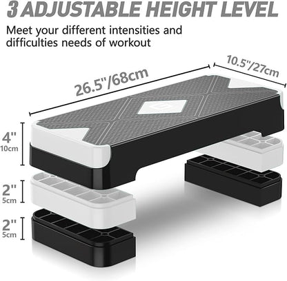 Aerobic Exercise Step, Adjustable Aerobic Stepper for Exercise, Workout Step Platform for Step Up, 26.5" Step Deck with 4??6??8??Adjustable Height Risers, Women Home Gym Cardio Fitness
