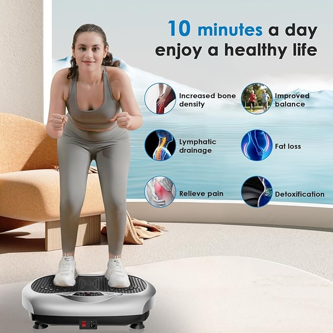 Vibration Plate Exercise Machine - Whole Body Workout Vibration Platform Lymphatic Drainage Machine for Weight Loss Home Fitness with Resistance Bands Remote