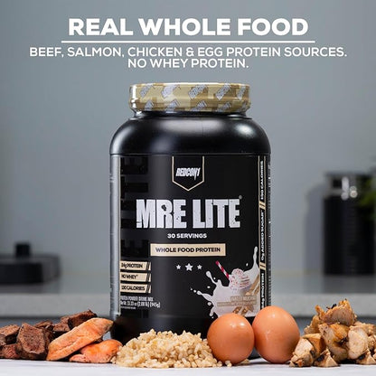 REDCON1 MRE Lite Whole Food Protein Powder, Cookies N' Cream - Low Carb & Whey Free Meal Replacement with Animal Protein Blends - Easy to Digest Supplement Made with MCT Oils (30 Servings)