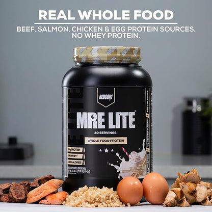 REDCON1 MRE Lite Whole Food Protein Powder, Peanut Butter Cookie - Low Carb & Whey Free Meal Replacement with Animal Protein Blends - Easy to Digest Supplement Made with MCT Oils (30 Servings)