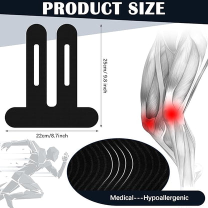 50 Pcs Precut Kinesiology Tape for Knees Pain Relief Elastic Waterproof Athletic Knee Tape for Support Stability Sports(Black)