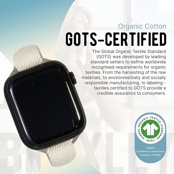 Braxley Bands - Organic Cotton Watch Bands For Women and Men, Compatible With All Apple Watch Sizes and Series - Washable, Sweat-Absorbent, Breathable Fit, Elastic Smart Watch Bands