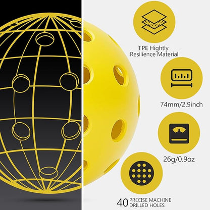 Navona 12 Pack Premium 40-Holes Colorful Outdoor Pickleball Balls, Meet USAPA Official Requirement, Perfectly Balanced, High Bounce True Flight, Durable Outdoor Pickleball Set