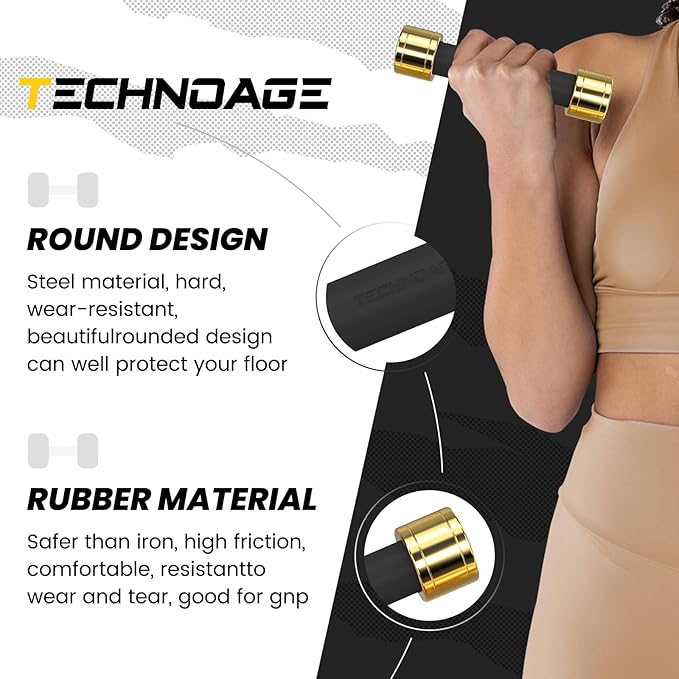 TECHNOAGE Round Dumbbell Sets with Steel Handle, Odorless Neoprene rubber Handle Cover