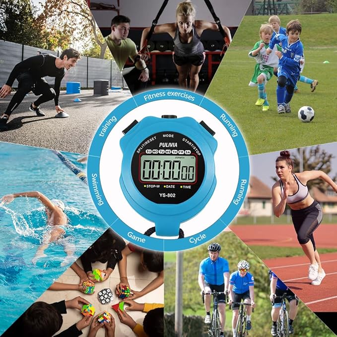 Stopwatch Timer Lap Split Digital Stopwatch with Clock Calendar Alarm, Large Display Stop Watch for Sports Kids Coaches Swimming Running