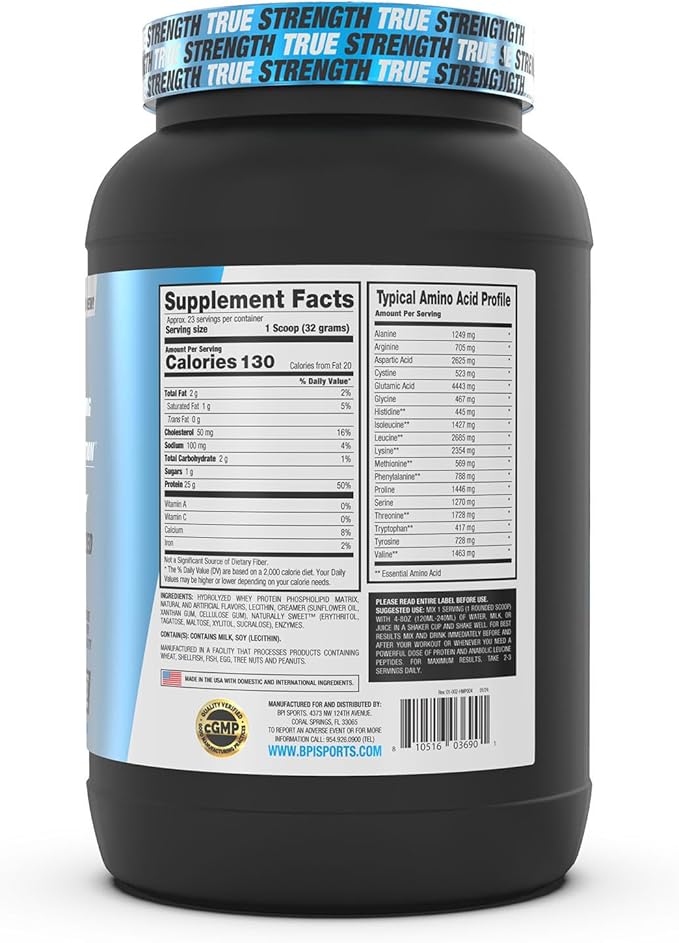 BPI Sports Hydro HD - 100% Hydrolyzed Whey Protein Powder - Muscle Growth, Recovery, 25g of Hydrolyzed Protein, Low Carb, Low Sugar, Fast Absorbing (23 Servings, Fruity Loopers)
