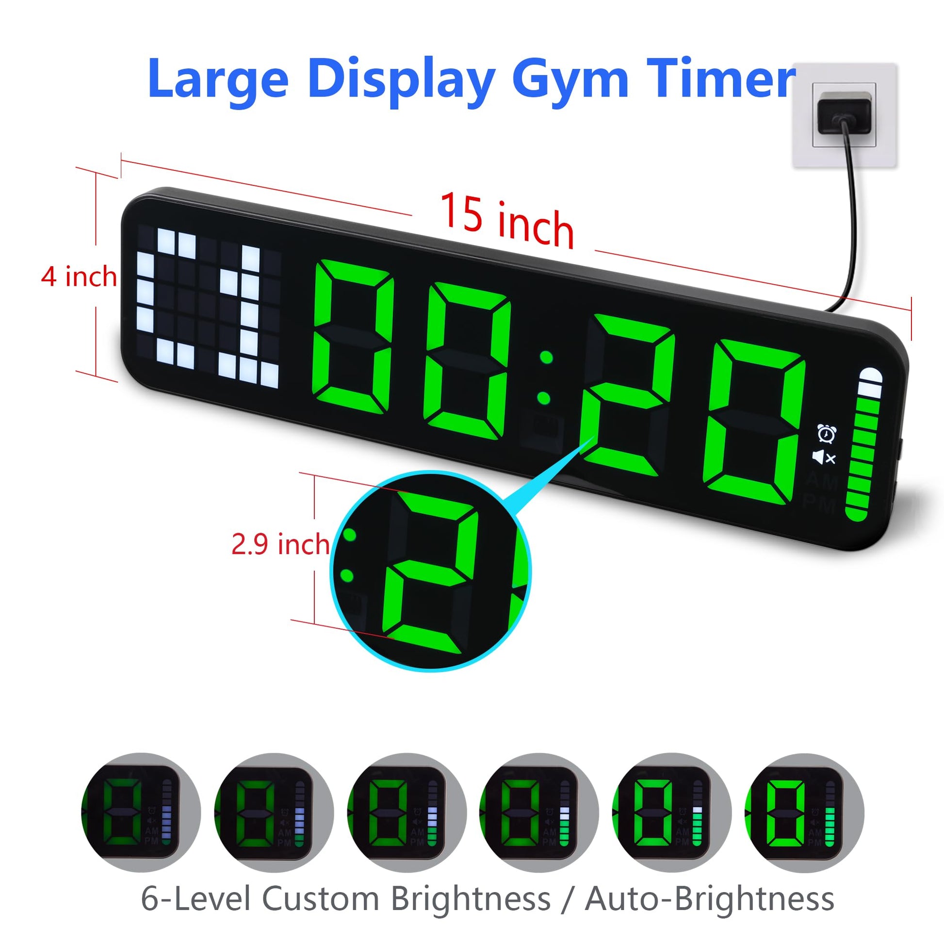 Gym Timer 15'' Large Wall Clocks for Home Gym, Interval Workout Countdown Clock Remote Control for