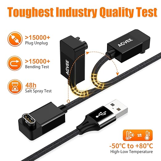 AGVEE 2 Pack 6.6ft Charger for Garmin Watch, L-Shape Zero Gap Charging Cable for Fenix, Forerunner, Vivoactive, Instinct, Venu, Tactix, Approach, D2, Quatix Series, Right Angle Braided, Black