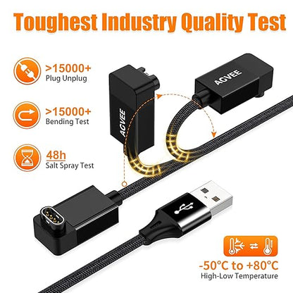 AGVEE 2 Pack 6.6ft Charger for Garmin Watch, L-Shape Zero Gap Charging Cable for Fenix, Forerunner, Vivoactive, Instinct, Venu, Tactix, Approach, D2, Quatix Series, Right Angle Braided, Black