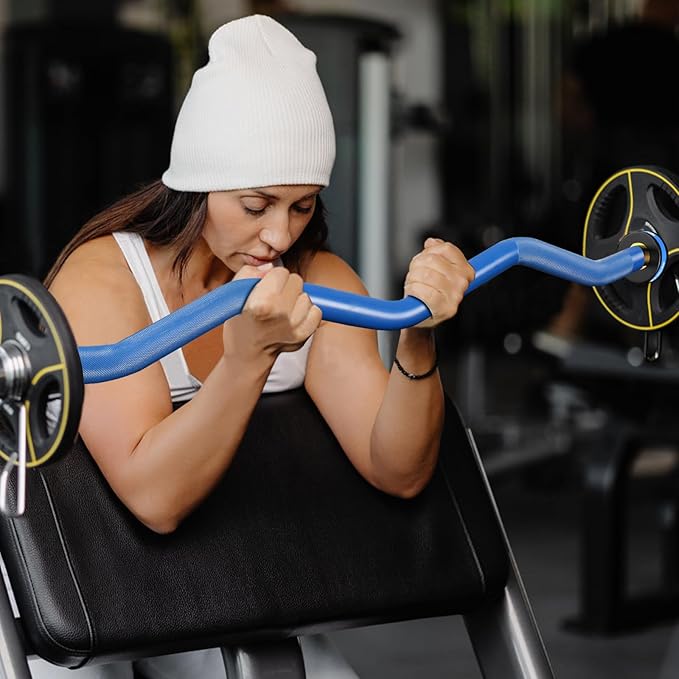 Olympic EZ Curl Barbell Bar, 400LBS Weight Capacity Olympic Curl Bar, 4ft Barbell Weight Bar with Knurled Grip for 2 Inch Weight Plates, Hip Thrusts,Squat,Biceps-Home Gym Weight Bar