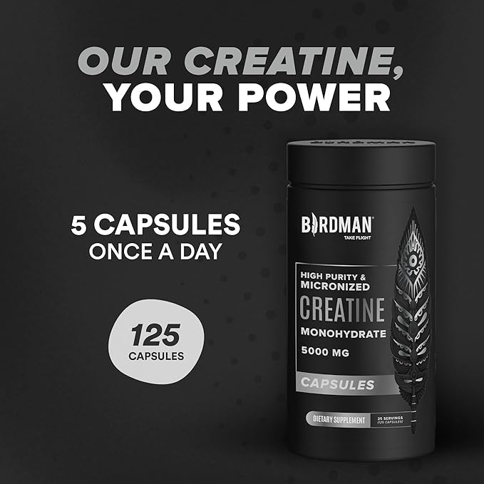 Micronized Creatine Monohydrate Capsules for Muscle Growth & Recovery, Pre & Post Workout, Vegan Creatine, Caffeine Free, Gluten Free, Sugar Free | 25 Servings | 125 Capsules