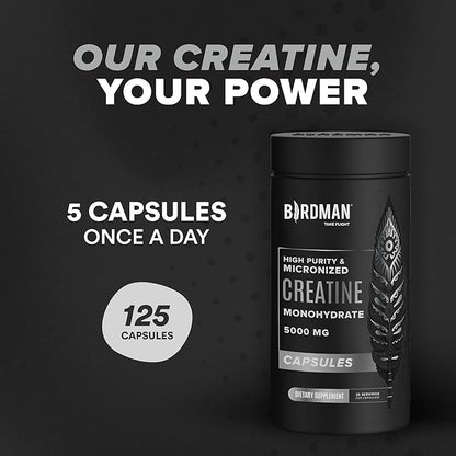 Micronized Creatine Monohydrate Capsules for Muscle Growth & Recovery, Pre & Post Workout, Vegan Creatine, Caffeine Free, Gluten Free, Sugar Free | 25 Servings | 125 Capsules