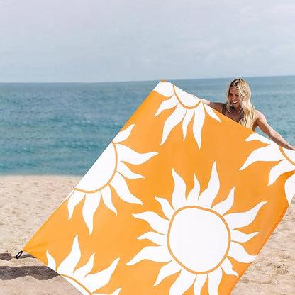 Large Beach Blanket Waterproof Sandproof, 9×10 FT Beach Mat Sand Free for 2-8 Adult with Stakes and Sand Pocket, Foldable Picnic Blankets for Outdoor, Camping Hiking, Vacation Essentials-Boho Sun Rise