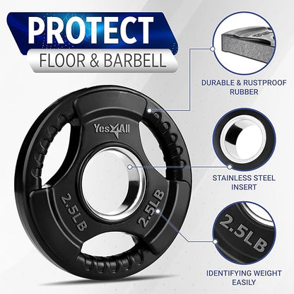 Yes4All Rubber Grip Plates for Barbell, 2-Inch Weight Plates for Weightlifting and Strength Training in Home Gym (Single, Pair and Set)