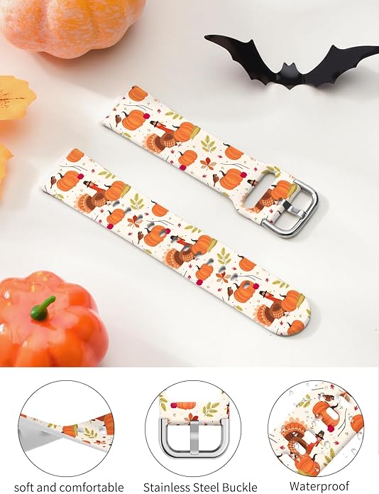 Watbro Halloween Holiday Band Compatible with Fitbit Versa 3 / Sense/Fitbit Versa 4 / Sense 2 Bands for Women Men,Soft Silicone Cute Sport Pumpkin Strap