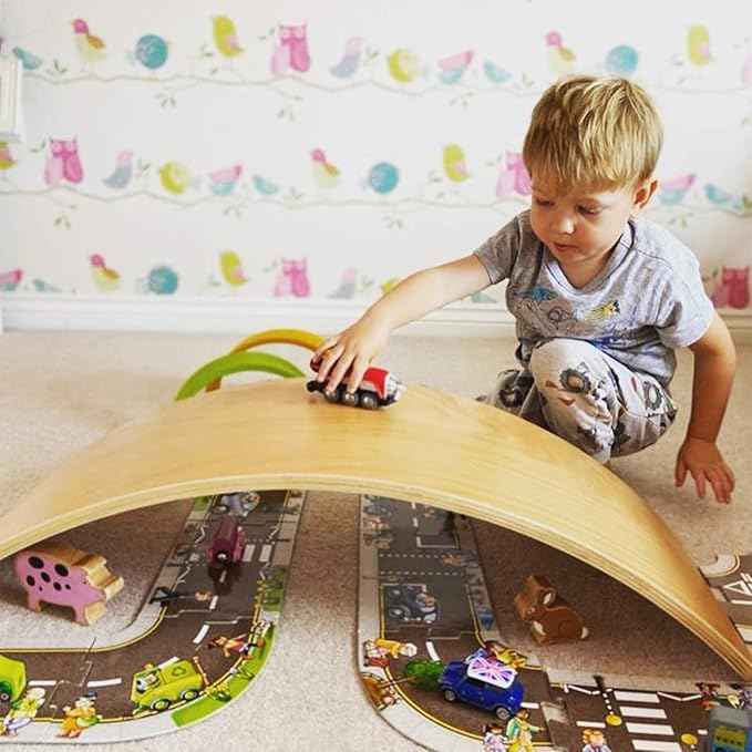 WOOD CITY Wobble Board, Wooden Balance Board Kids for Toddlers & Adults, Curvy Rocker Board for Yoga and Exercise Indoor & Outdoor, Open Ended Learning Toy Gift