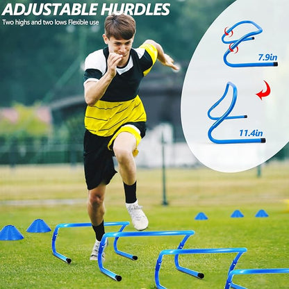 Agility Training Equipment, Football Training Equipment Includes 20FT Agility Ladder,4 Adjustable Agility Hurdles, 12 Football Cones, Parachute, for Training Soccer Basketball Athletes