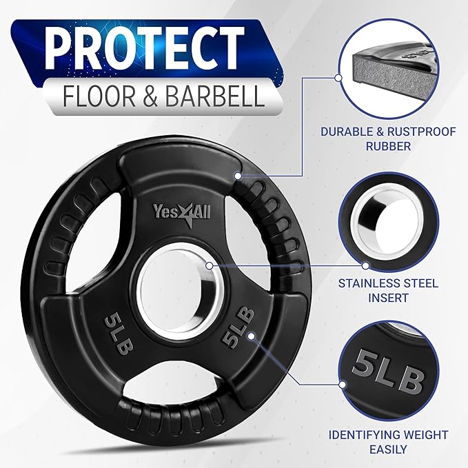Yes4All Rubber Grip Plates for Barbell, 2-Inch Weight Plates for Weightlifting and Strength Training in Home Gym (Single, Pair and Set)