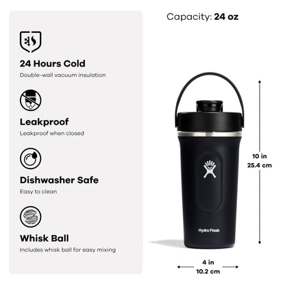 Hydro Flask Shaker Bottle – Insulated Stainless Steel Gym Bottle for Pre Workout & Protein 24 Oz