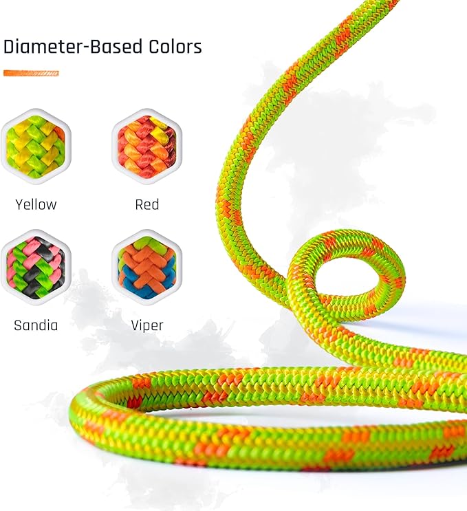 Pelican Rope Arborist Rope 11.8mm x 120Ft, USA Made High-Strength 24-Strands Static Climbing Rope - 7,000 lb Strength for Tree Climbing, Pulling, Outdoors & Swing - Viper, Plain End