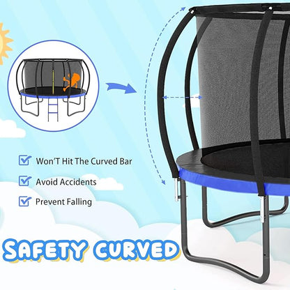Trampoline 12FT 14FT 15FT 16FT for Kids/Adults - Outdoor Recreational with Enclosure Net Curved Poles and Ladder, Heavy Duty Anti-Rust Coating, ASTM Approval