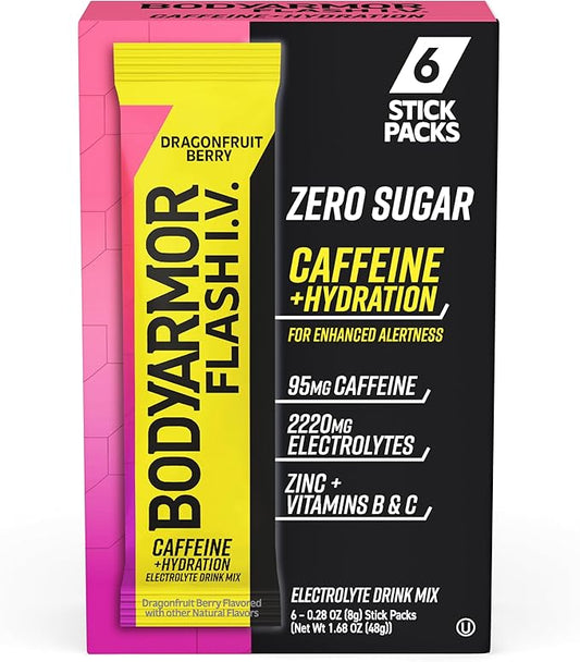 BODYARMOR Caffeinated Flash I.V. Electrolyte Packets - Dragonfruit Berry - Zero Sugar Energy Drink
