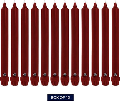 Colonial Candle Unscented Taper Candle, Classic Collection, Traditional Cranberry, 12 In, Pack of 12 - Up to 10 Hours Burn