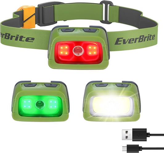 EverBrite Rechargeable Headlamp, 350 Lumens Headlamp with Red Light and Memory Function, 7 Modes
