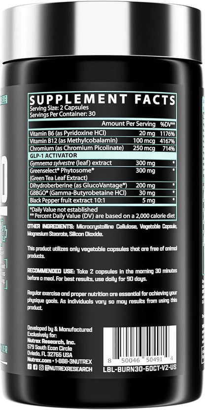 BURN30 GLP-1 Supplement - Super Berberine Weight Management Support GLP1 Naturally | Advanced Appetite Control & Metabolism Support with Clinically Studied Ingredients??| Stimulant Free