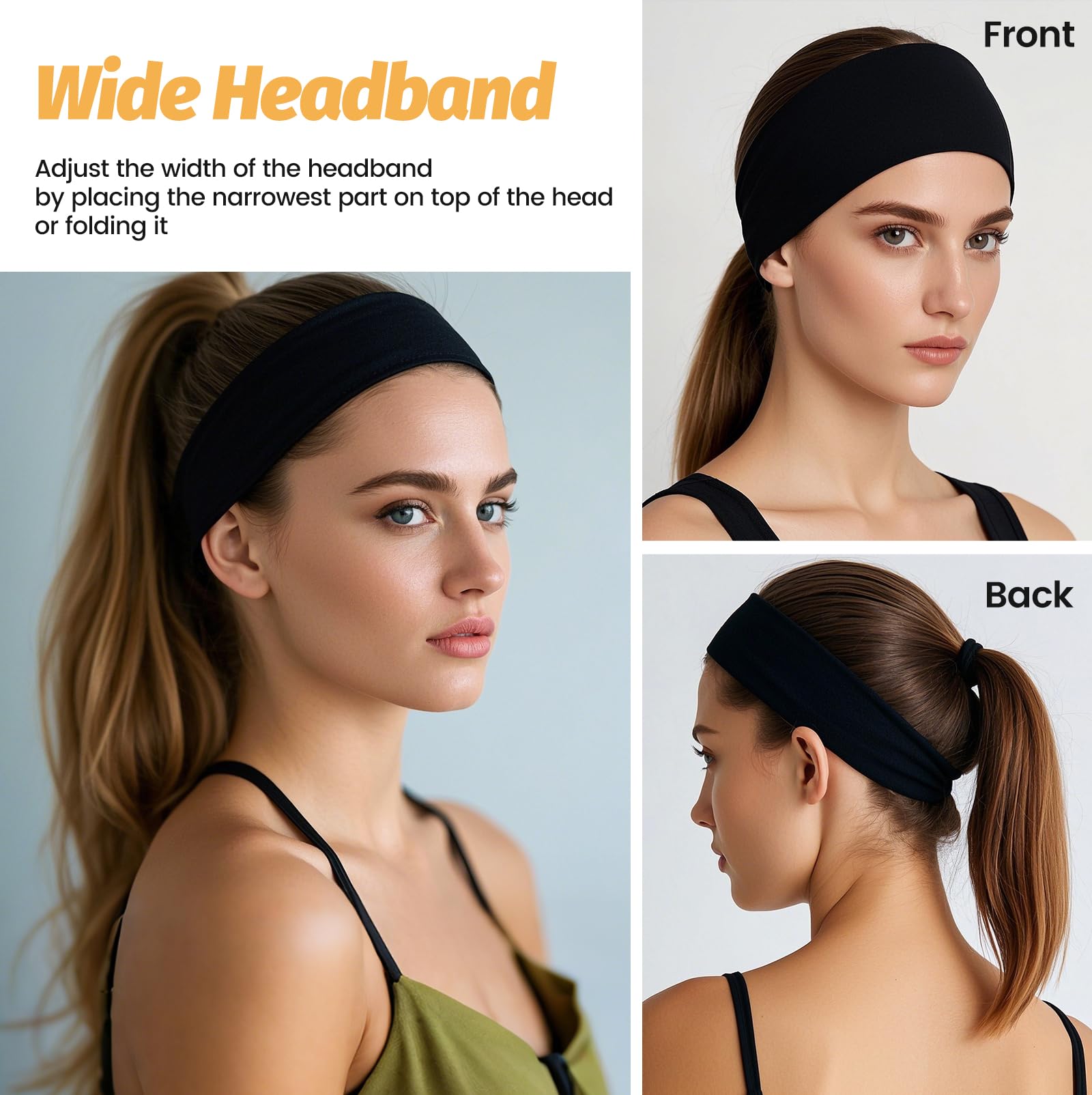 HSEM Headbands for Women, Wide Thick Workout Non Slip Hair Bands for Sports