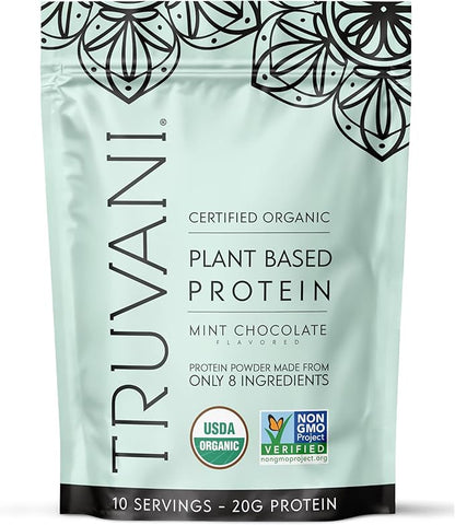 Truvani Vegan Pea Protein Powder | Mint Chocolate | 20g Organic Plant Based Protein Per Serving | 10 Servings | Keto | Gluten & Dairy Free | Low Carb | No Added Sugar