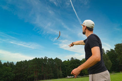 Masterfully Handcrafted Wooden Boomerang | Huge Size – 18 Inches | Flight-Tested, 100-Yard Range | Returning | Includes Throwing Guide | Boomerang for Adults | Colour: Light Brown Cedar