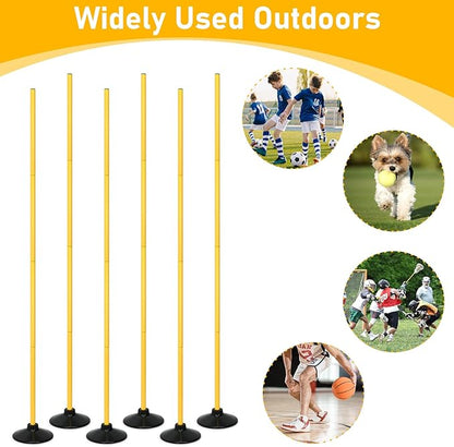 tonchean 6PCS Soccer Agility Poles 5.57FT Adjustable Football Basketball Speed and Agility Training Equipment Detachable Sports Training Speed Slalom Poles for Football, Rugby, Basketbal