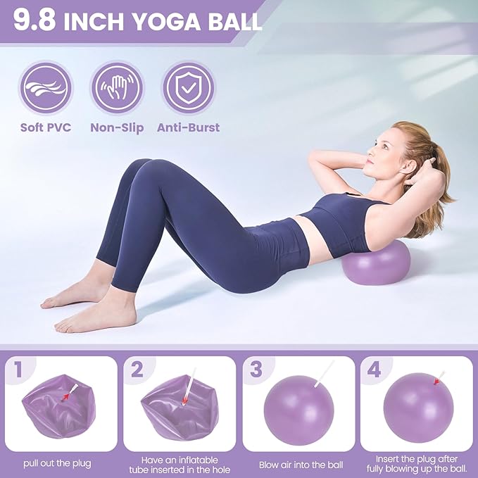 Home Pilates Essentials Kit for Women,Pilates Equipment Set with 9 Inch Yoga Ball,Figure 8 Resistance Band,Pilates Bands & Accessories,Pilates Ring and Ball Set for Beginners Home Workouts