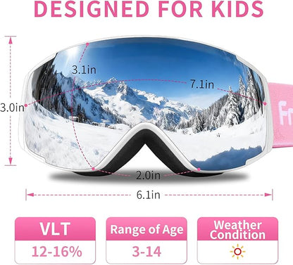 Freela Kids Ski Snowboard Goggles for Toddler(3-14) Youth Anti Fog Anti UV Goggles Girls Boys Snow Skiing Equipment