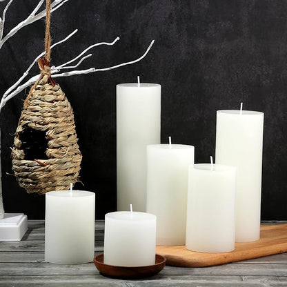 Shihanee 24 Pcs Pillar Candles 3 in x 3,4,5,6,8,10 Dripless Unscented Smokeless Candle Long Burning Decorative Rustic Candles with Cotton Wick for Wedding Home Fireplace (White)