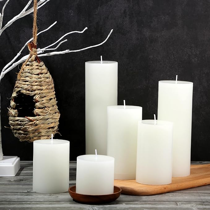 Shihanee 12 Pcs Pillar Candles 3 in x 3,4,5,6,8,10 Dripless Unscented Smokeless Candle Long Burning Decorative Rustic Candles with Cotton Wick for Wedding Home Fireplace (White)