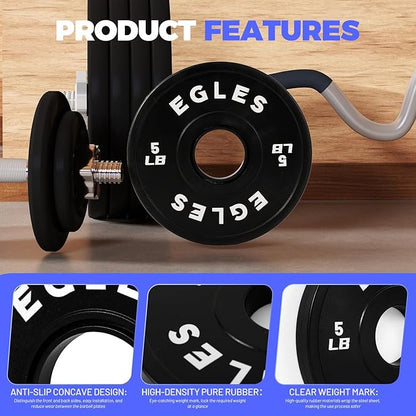 Egles Change Plates Set 1.25LB, 2.5LB, 5LB - Rubber-Coated Weight Plates in Pairs, Olympic Bumper Plates, Color-Coded, IWF Standard, Fit 2-Inch Barbells Strength Training Weight Plates Gym & Fitness