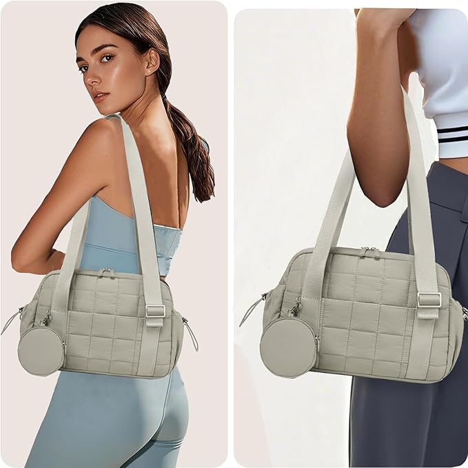 CAMTOP Mini Gym Bag for Women, Small Gym Tote Bag Puffy Quilted Sports Duffel Bag with Wet Compartment and Coin Purse Duffel Bags Dance Yoga Workout Bag