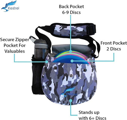 Kestrel Black Disc Golf Bag - Fits 6-10 Golf Discs + Bottle - For Beginner & Advanced Golfers - Extremely Durable Canvas - Frisbee Golf Bag - Small Sling/Shoulder Disc Golf Bag For Men & Women